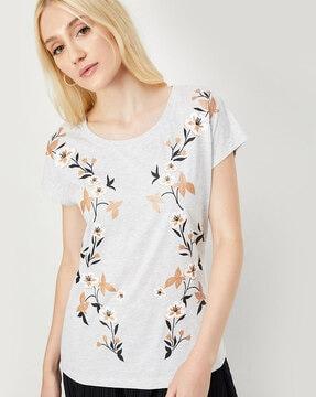 women floral print regular fit round-neck t-shirt