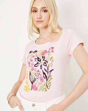 women floral print regular fit round-neck t-shirt