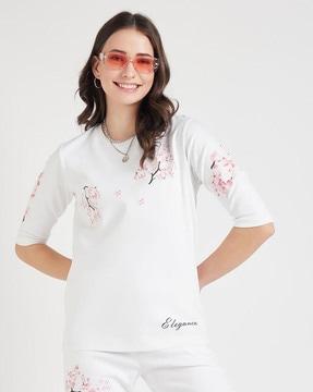 women floral print regular fit round-neck t-shirt