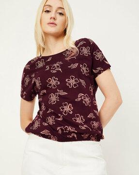 women floral print regular fit round-neck t-shirt