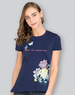 women floral print regular fit round-neck t-shirt