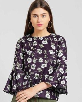 women floral print regular fit round-neck top