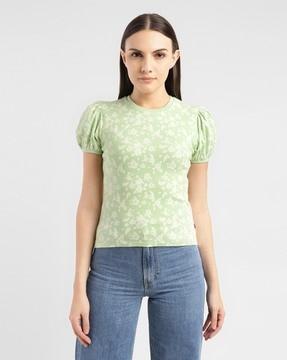 women floral print regular fit round-neck top