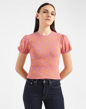 women floral print regular fit round-neck top