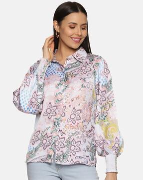 women floral print regular fit shirt top