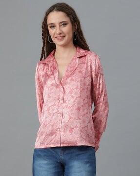 women floral print regular fit shirt with full sleeves