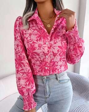 women floral print regular fit shirt with full sleeves