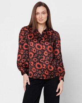 women floral print regular fit shirt with mandarin collar