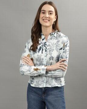 women floral print regular fit shirt with spread collar