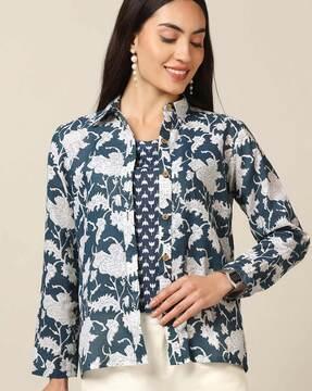 women floral print regular fit shirt with strappy top