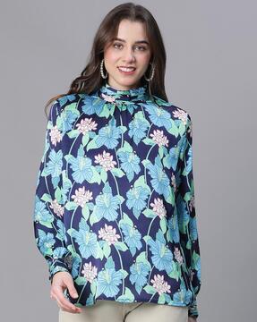women floral print regular fit top with full sleeves