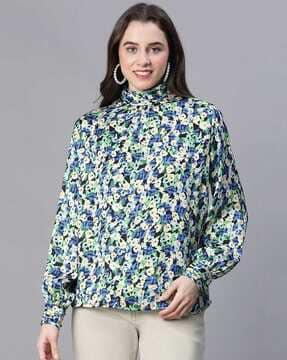 women floral print regular fit top with full sleeves