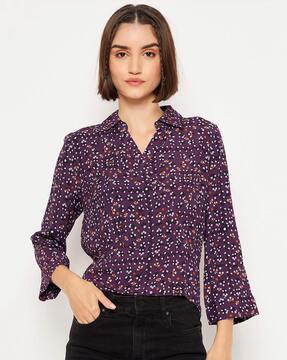 women floral print regular fit top with spread collar