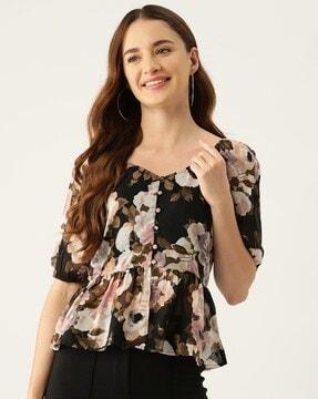 women floral print regular fit top