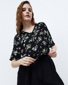 women floral print regular fit v-neck top