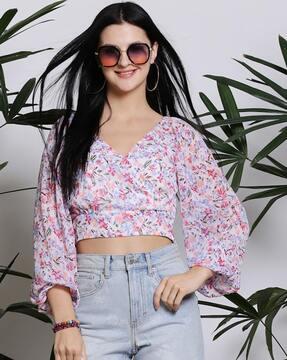 women floral print regular fit v-neck top