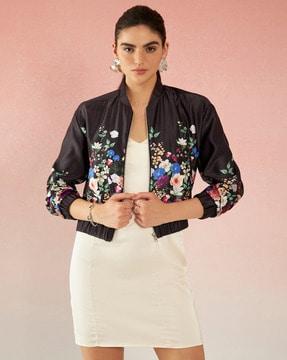 women floral print relaxed fit bomber jacket