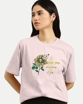 women floral print relaxed fit crew-neck t-shirt