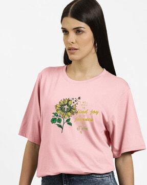 women floral print relaxed fit crew-neck t-shirt