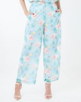 women floral print relaxed fit flat-front trousers