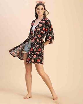 women floral print relaxed fit front-open shrug