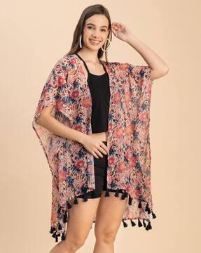 women floral print relaxed fit front-open shrug