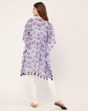 women floral print relaxed fit front-open shrug