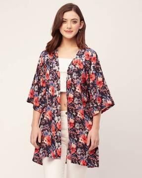 women floral print relaxed fit front-open shrug