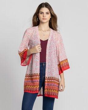 women floral print relaxed fit front-open shrug