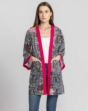 women floral print relaxed fit front-open shrug