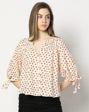 women floral print relaxed fit gathered top