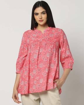 women floral print relaxed fit gathered top