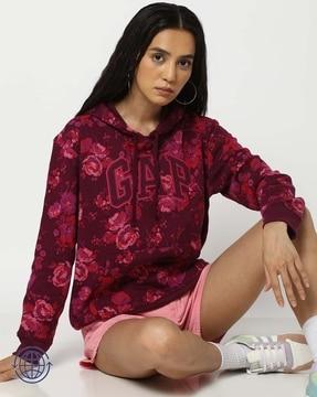 women floral print relaxed fit hoodie