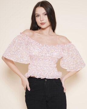 women floral print relaxed fit off-shoulder top