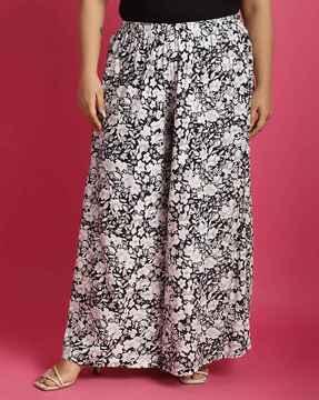 women floral print relaxed fit palazzos with elasticated waistband