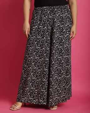 women floral print relaxed fit palazzos with elasticated waistband