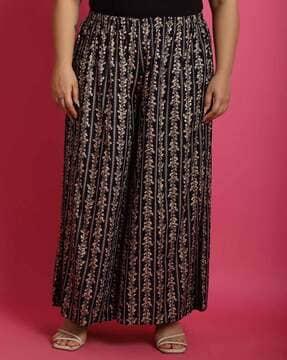 women floral print relaxed fit palazzos with elasticated waistband