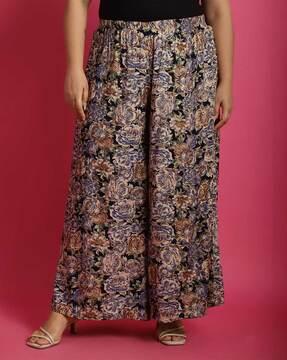 women floral print relaxed fit palazzos with elasticated waistband