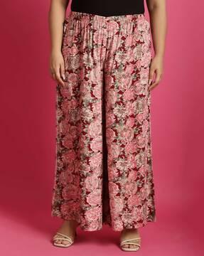 women floral print relaxed fit palazzos with elasticated waistband