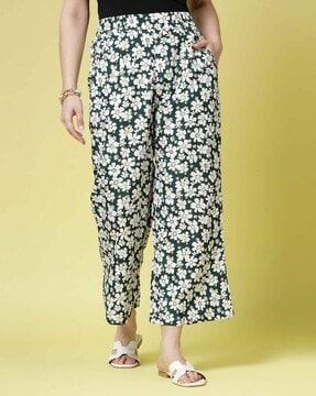 women floral print relaxed fit palazzos