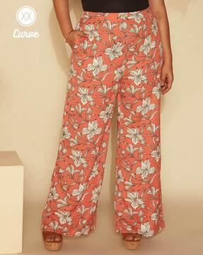 women floral print relaxed fit pants with insert pockets