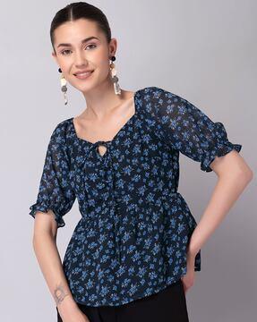 women floral print relaxed fit peplum top