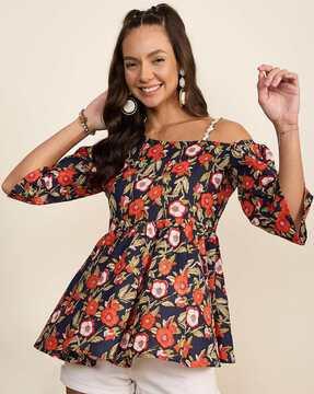 women floral print relaxed fit peplum top