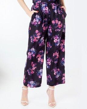women floral print relaxed fit pleat-front trousers