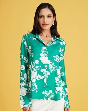 women floral print relaxed fit shirt with spread collar