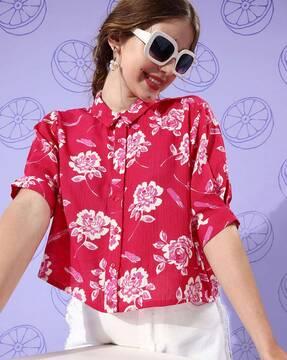 women floral print relaxed fit shirt with spread collar