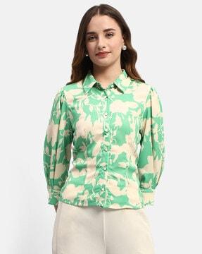 women floral print relaxed fit shirt with spread collar