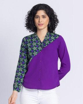 women floral print relaxed fit shirt with spread collar