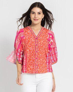 women floral print relaxed fit top