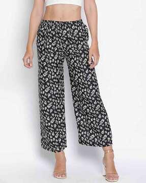 women floral print relaxed fit trousers with elasticated waistband